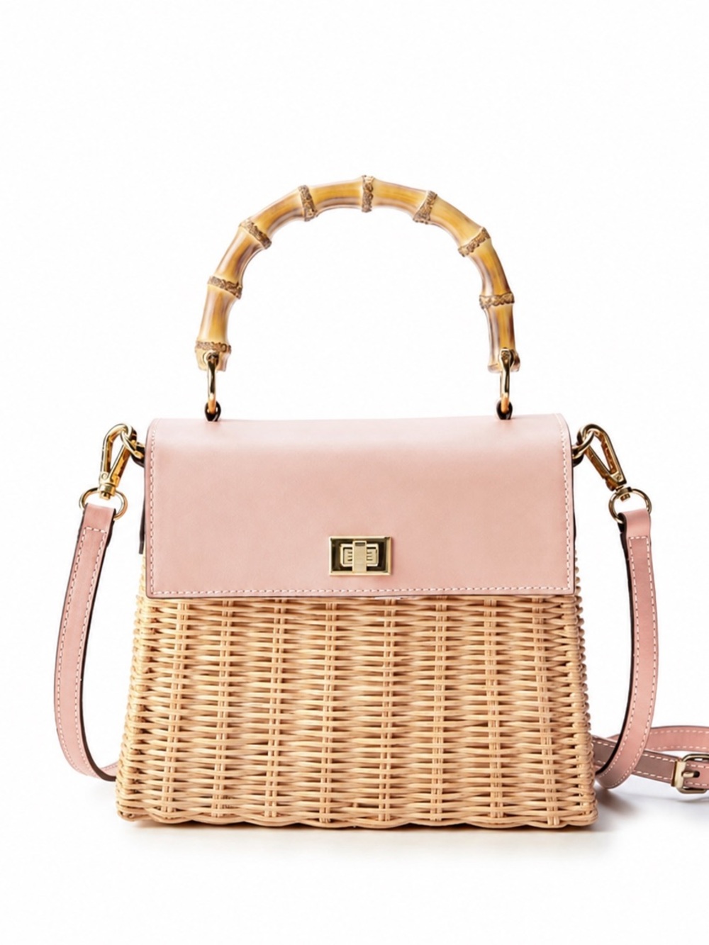 Mark and Graham Bamboo Wicker Crossbody Bag in Blush Pink